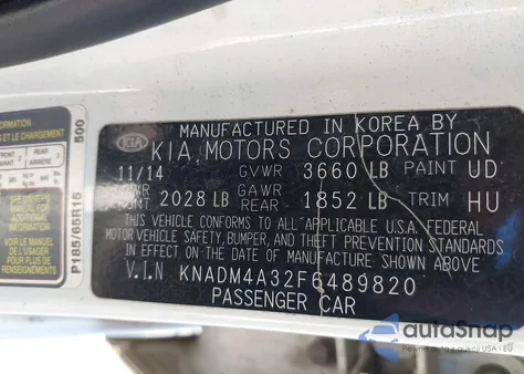 2015 Kia Rio Lx из США, поврежденный, VIN KNADM4A32F6489820